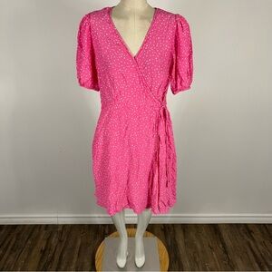A New Day Pink Puff Sleeve Wrap Mini Dress NWOT M